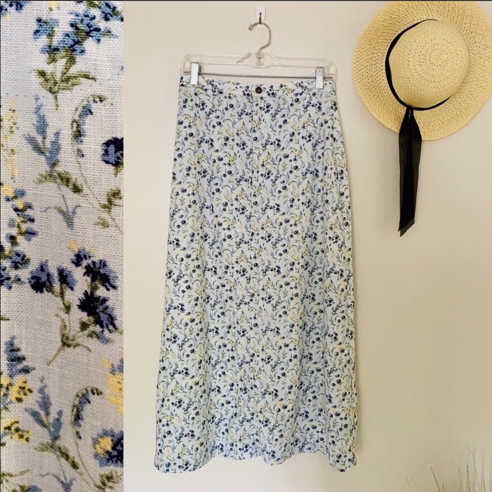 Vintage Lizwear Linen Floral Maxi Skirt Size 12